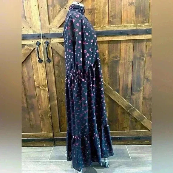 NWT ZARA Pink Polka Dot Voluminous Black Midi Dress Women’s M - Picture 3 of 13